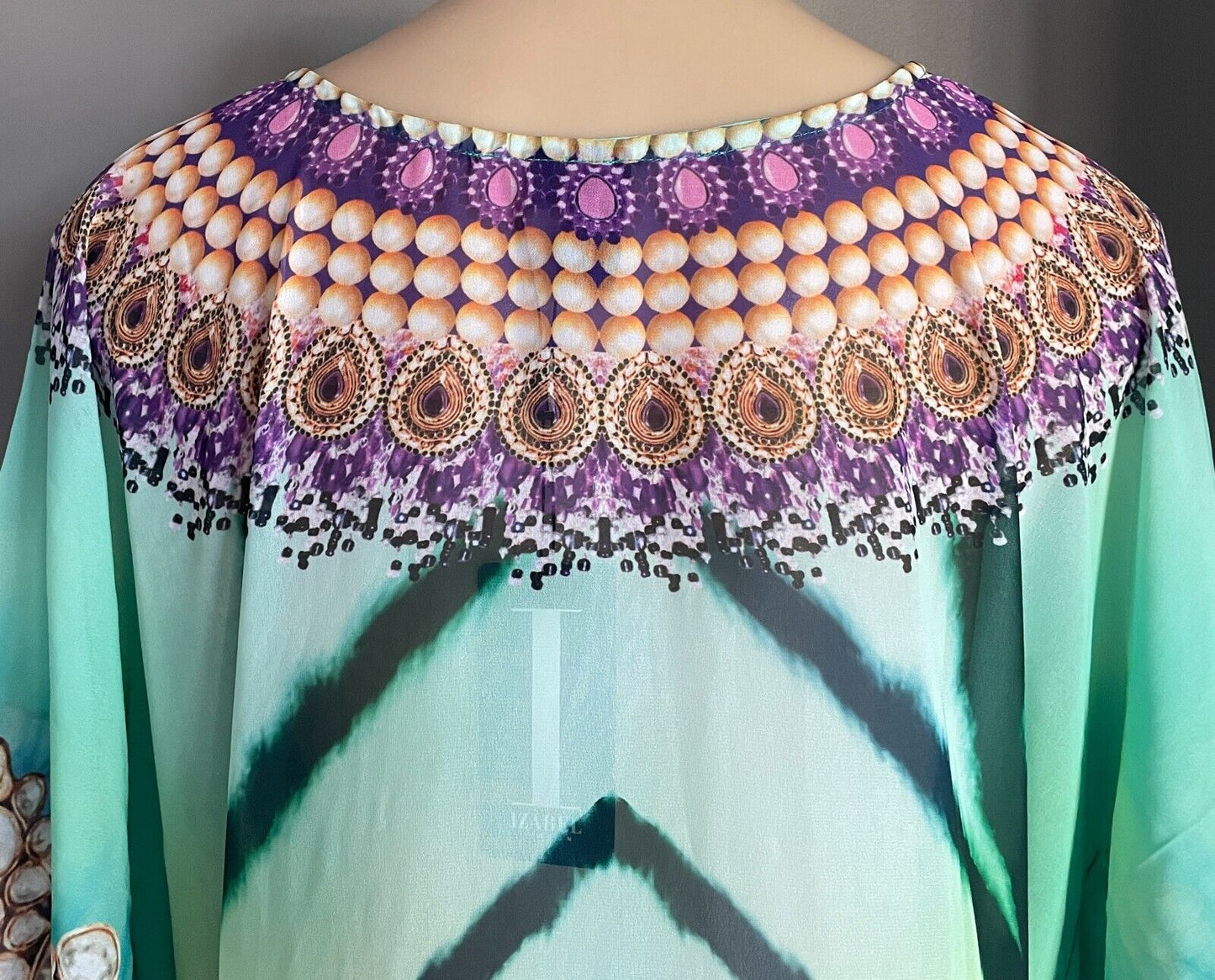 IZABEL LONDON Long Kaftan Maxi Dress MultiColour Print Crystals 10 - 14 NEW