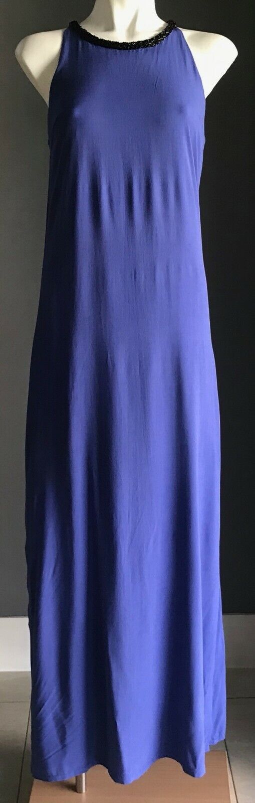 EZRA COLLECTION Maxi Dress Racer Back A-Line Blue Beaded Strap Dressy Size S NEW