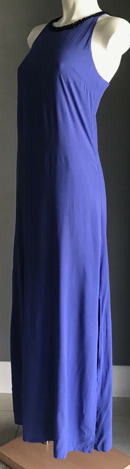EZRA COLLECTION Maxi Dress Racer Back A-Line Blue Beaded Strap Dressy Size S NEW