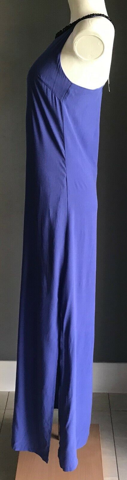 EZRA COLLECTION Maxi Dress Racer Back A-Line Blue Beaded Strap Dressy Size S NEW