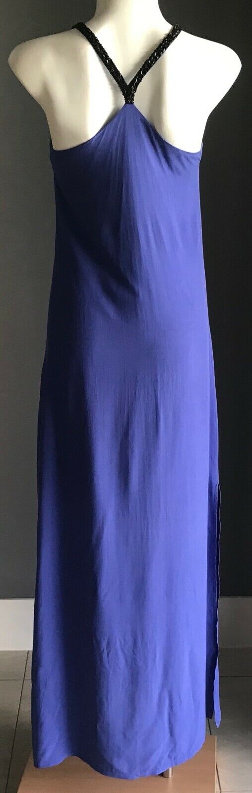 EZRA COLLECTION Maxi Dress Racer Back A-Line Blue Beaded Strap Dressy Size S NEW