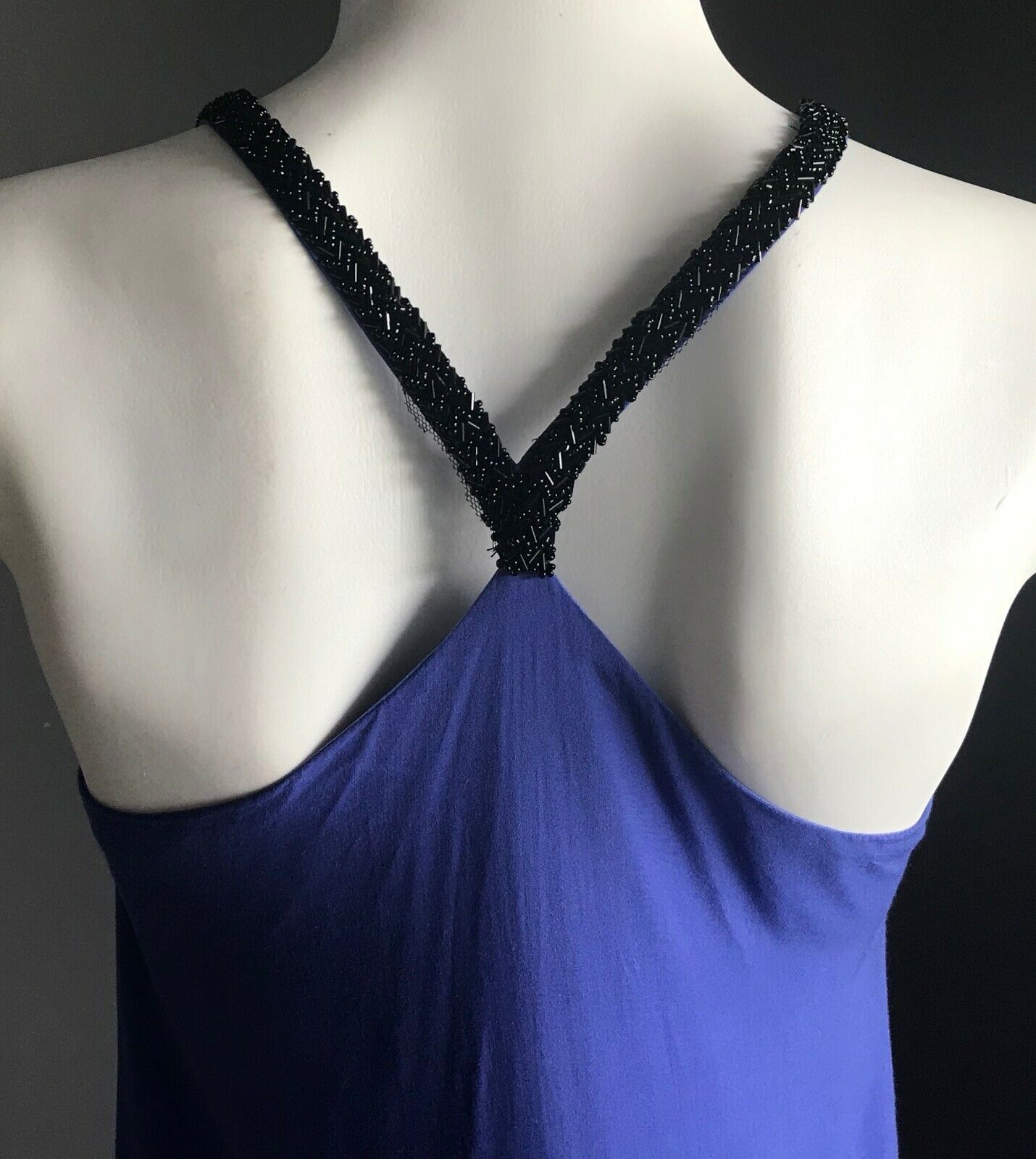 EZRA COLLECTION Maxi Dress Racer Back A-Line Blue Beaded Strap Dressy Size S NEW