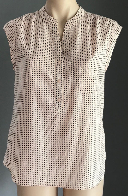 JAG Top Blush Pink & Navy Blue Star Print Sleeveless Blouse Shirt Ladies Size 10