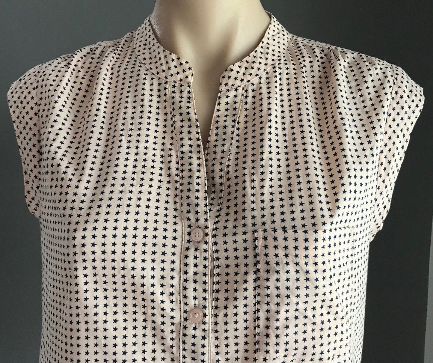 JAG Top Blush Pink & Navy Blue Star Print Sleeveless Blouse Shirt Ladies Size 10
