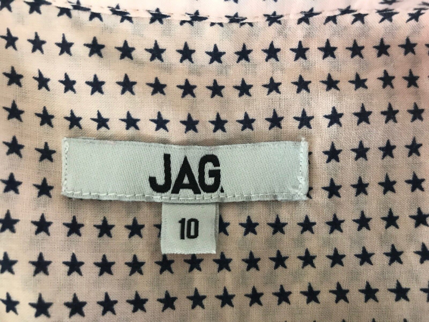 JAG Top Blush Pink & Navy Blue Star Print Sleeveless Blouse Shirt Ladies Size 10