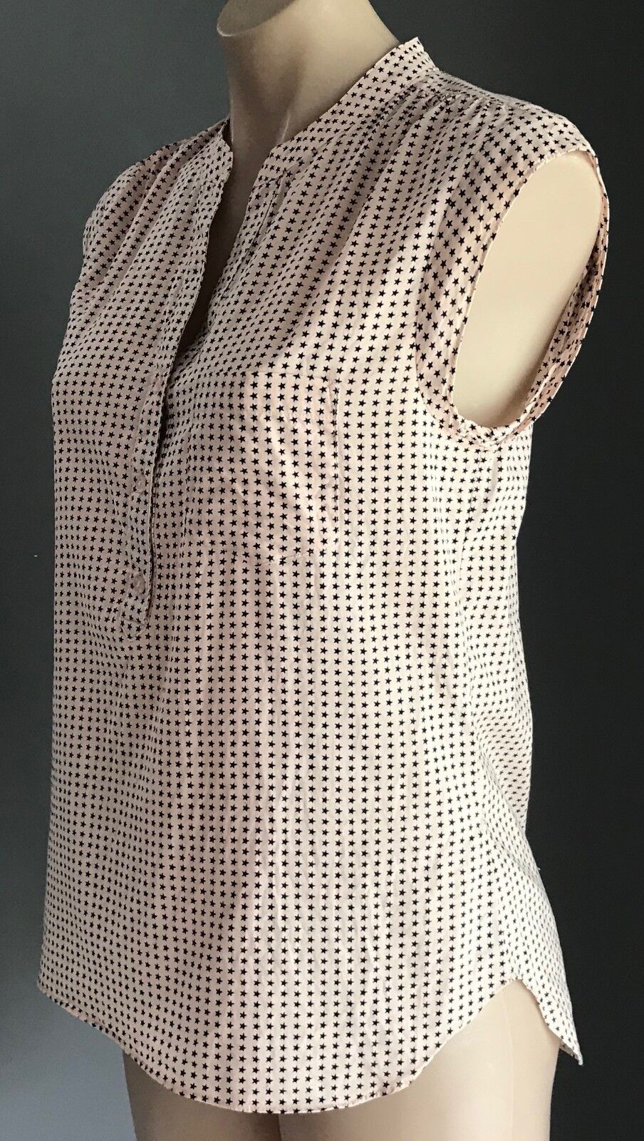 JAG Top Blush Pink & Navy Blue Star Print Sleeveless Blouse Shirt Ladies Size 10