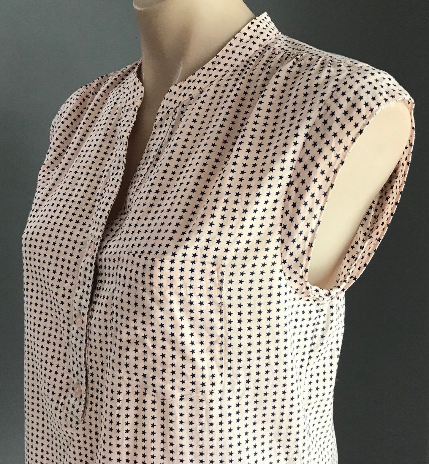 JAG Top Blush Pink & Navy Blue Star Print Sleeveless Blouse Shirt Ladies Size 10