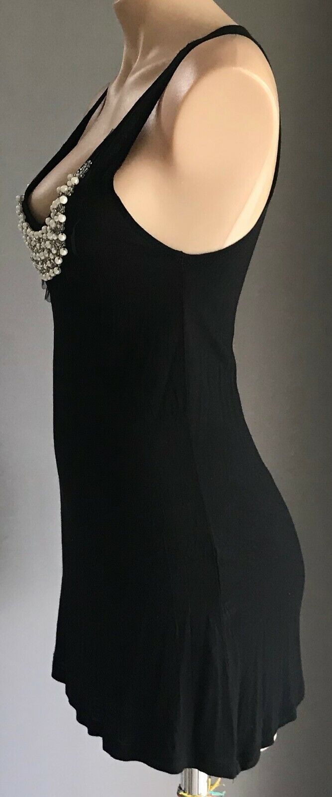 NOW COLLECTION Top Black Sleeveless Racer Back  Pearl Beaded Trim Ladies Size 10