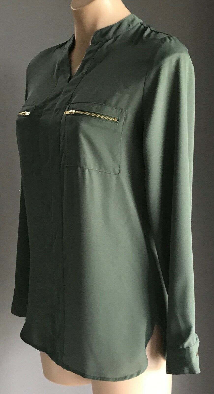 NOW Top Slip On Blouse Khaki Long Sleeve Chiffon Shirt Ladies Size 10