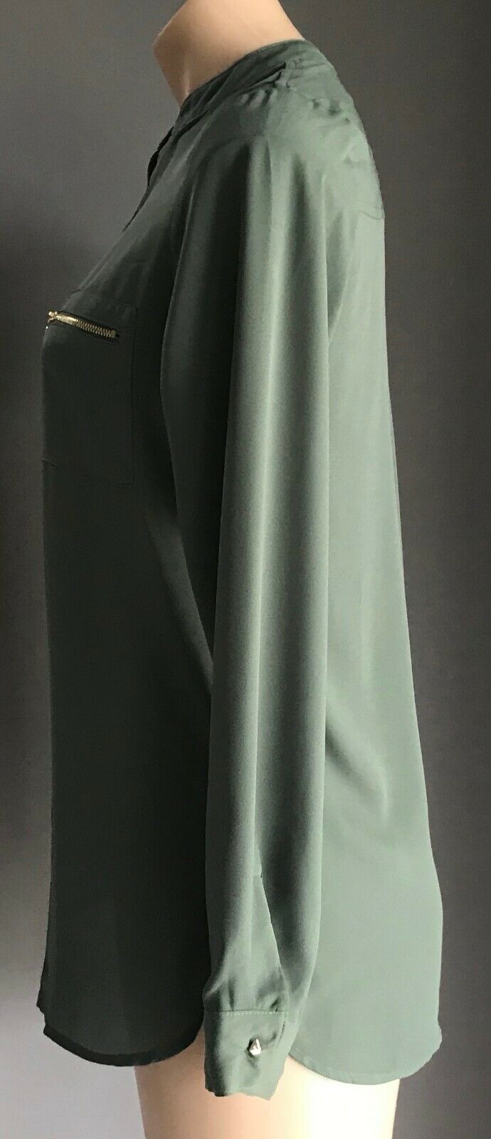 NOW Top Slip On Blouse Khaki Long Sleeve Chiffon Shirt Ladies Size 10