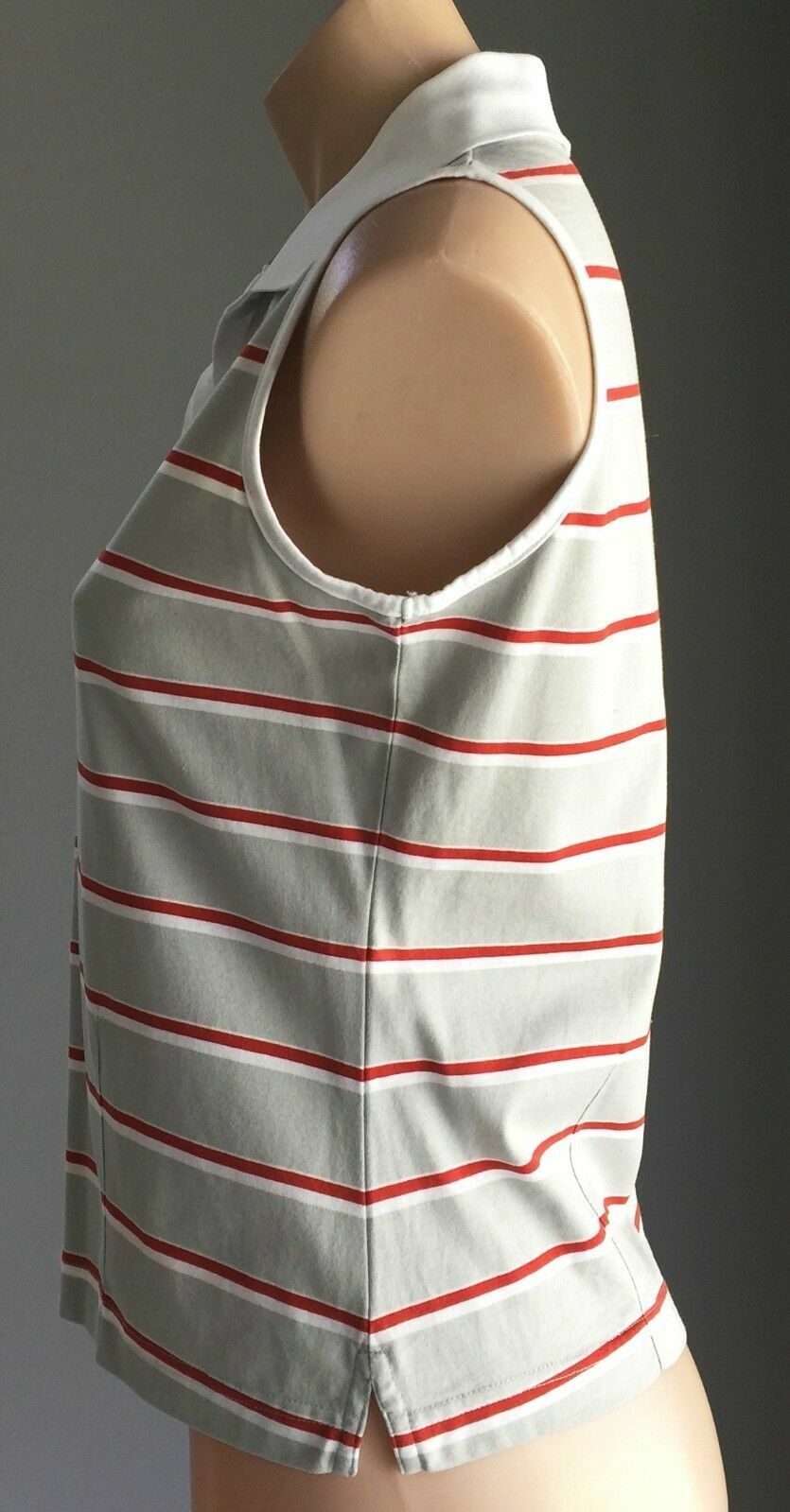 WIMBLEDON Tennis Top White Rust & Khaki Stripe Sleeveless Polo Ladies Size 10