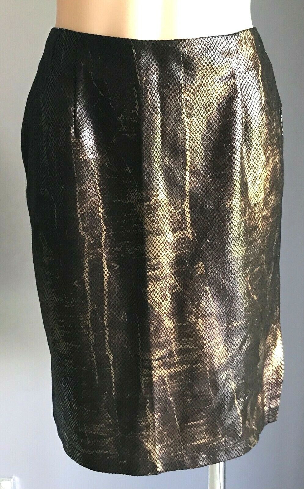 VALLEYGIRL Side Slit Skirt Bronze & Gold Snakeskin Print Stretch Size 8 NEW