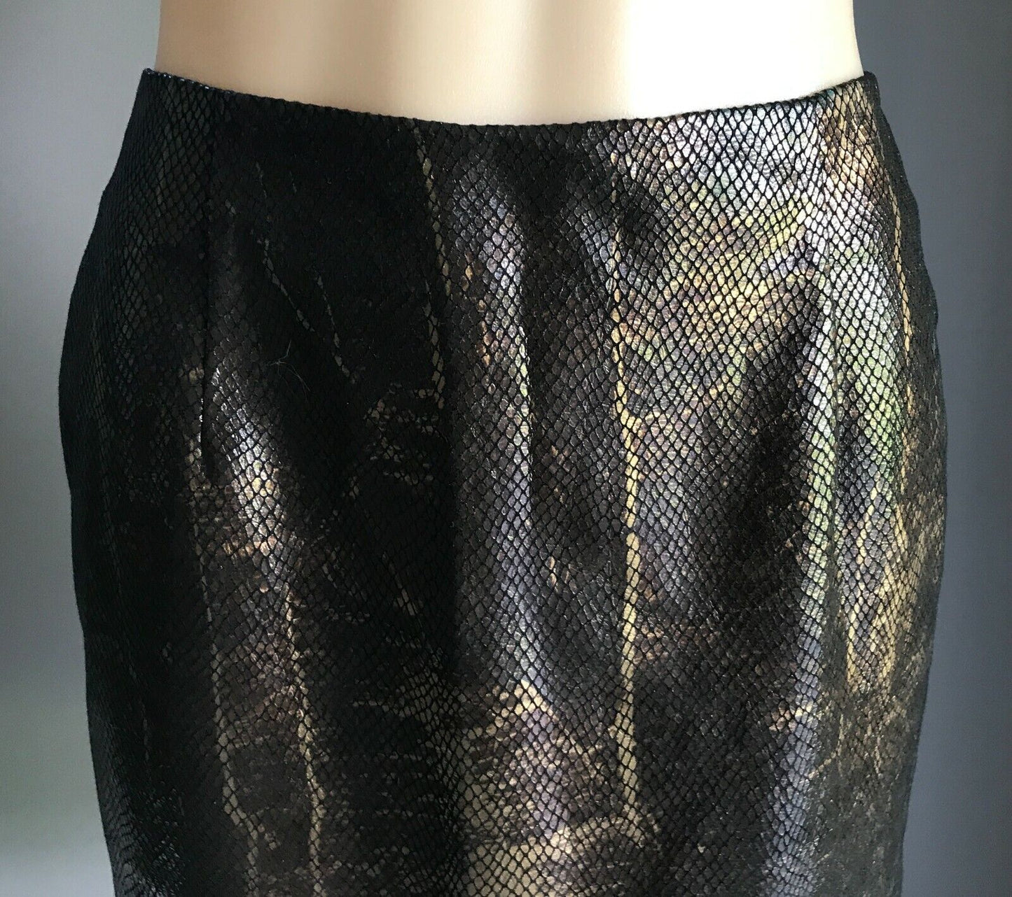 VALLEYGIRL Side Slit Skirt Bronze & Gold Snakeskin Print Stretch Size 8 NEW