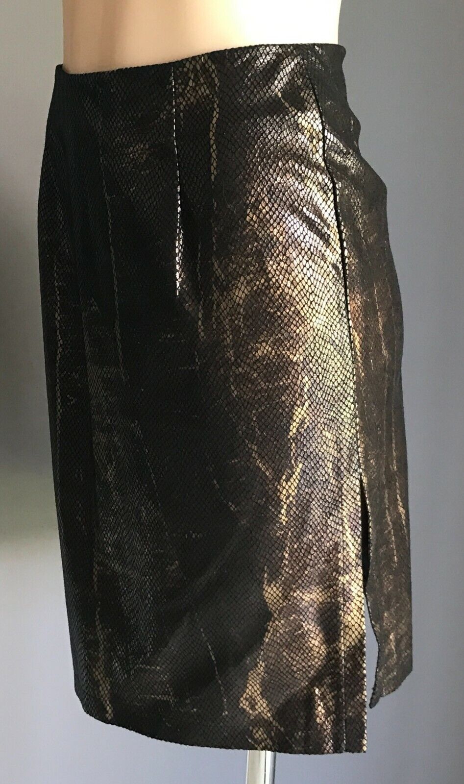 VALLEYGIRL Side Slit Skirt Bronze & Gold Snakeskin Print Stretch Size 8 NEW
