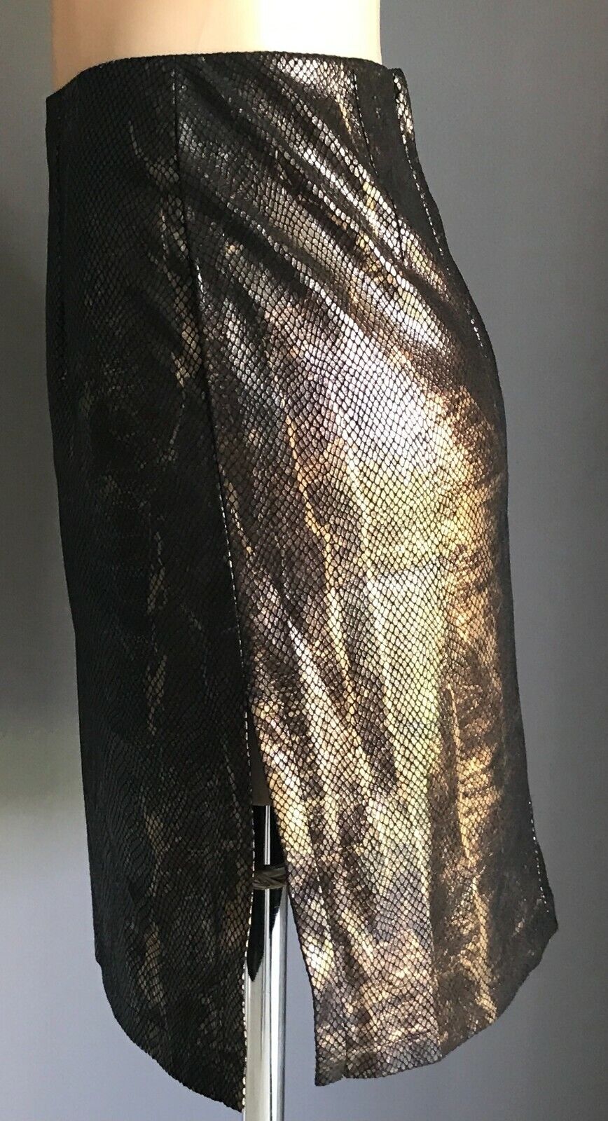 VALLEYGIRL Side Slit Skirt Bronze & Gold Snakeskin Print Stretch Size 8 NEW