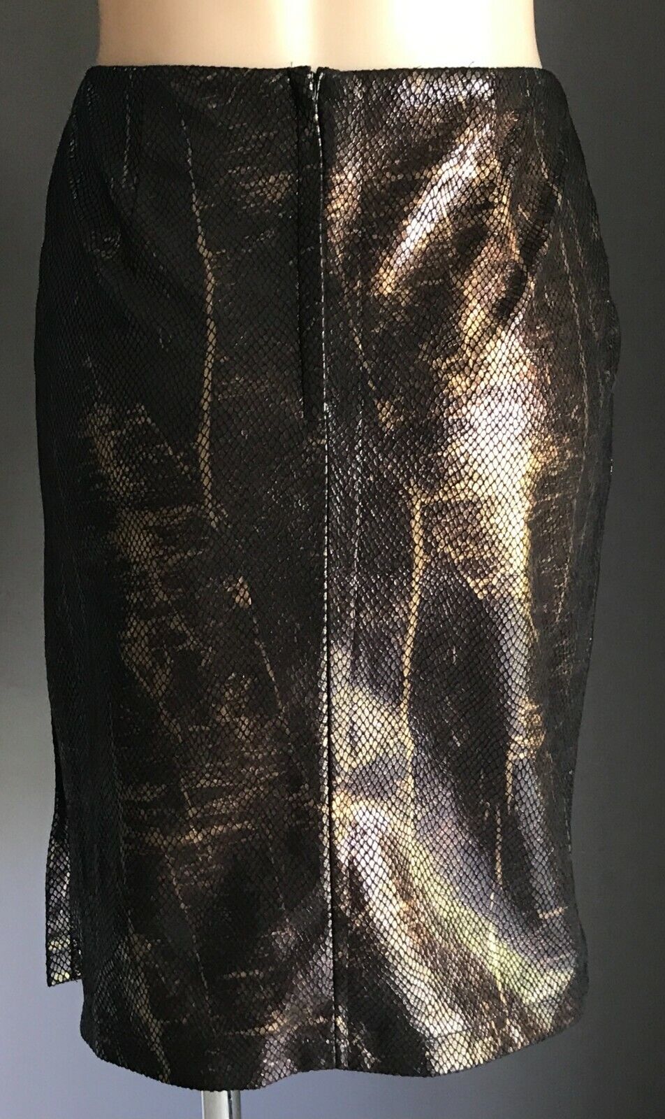 VALLEYGIRL Side Slit Skirt Bronze & Gold Snakeskin Print Stretch Size 8 NEW