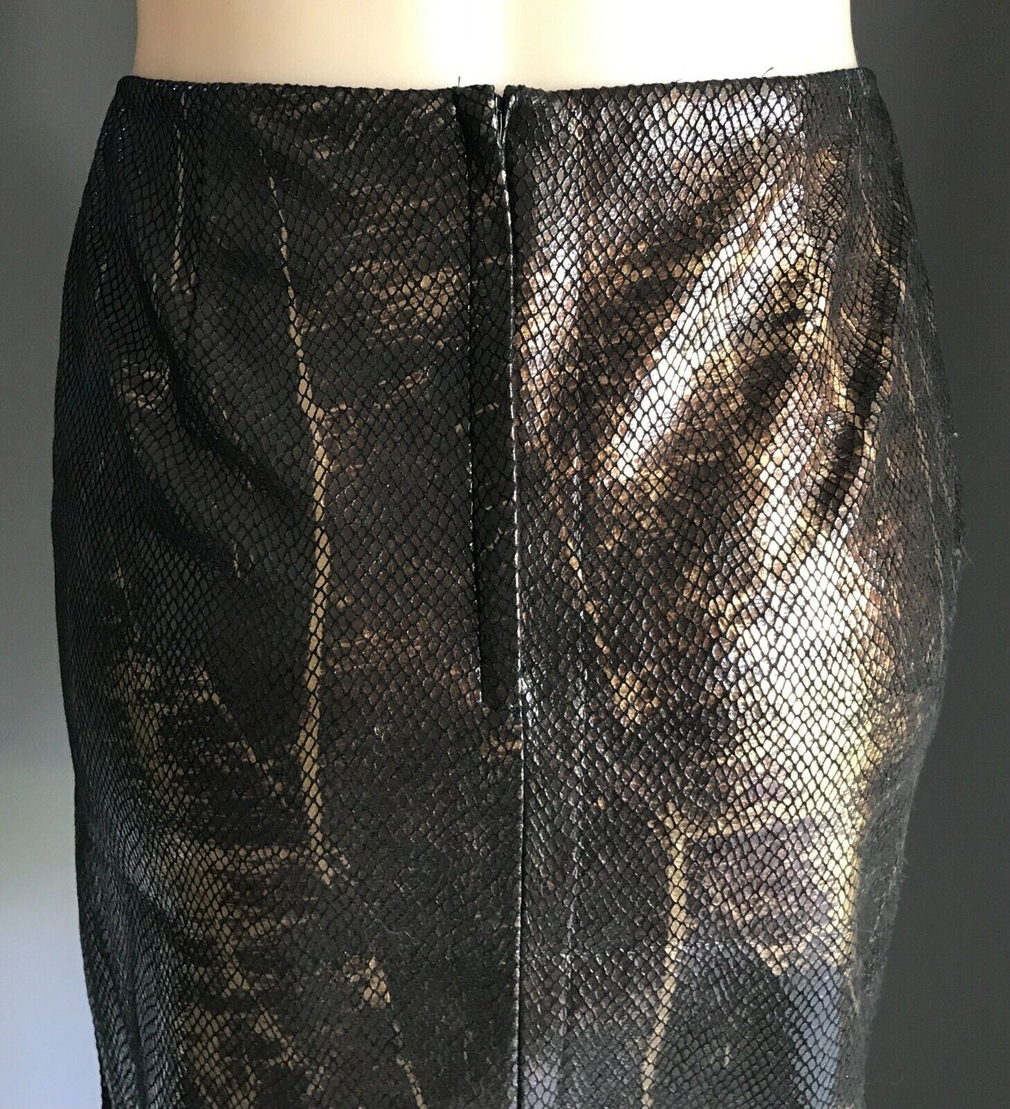 VALLEYGIRL Side Slit Skirt Bronze & Gold Snakeskin Print Stretch Size 8 NEW