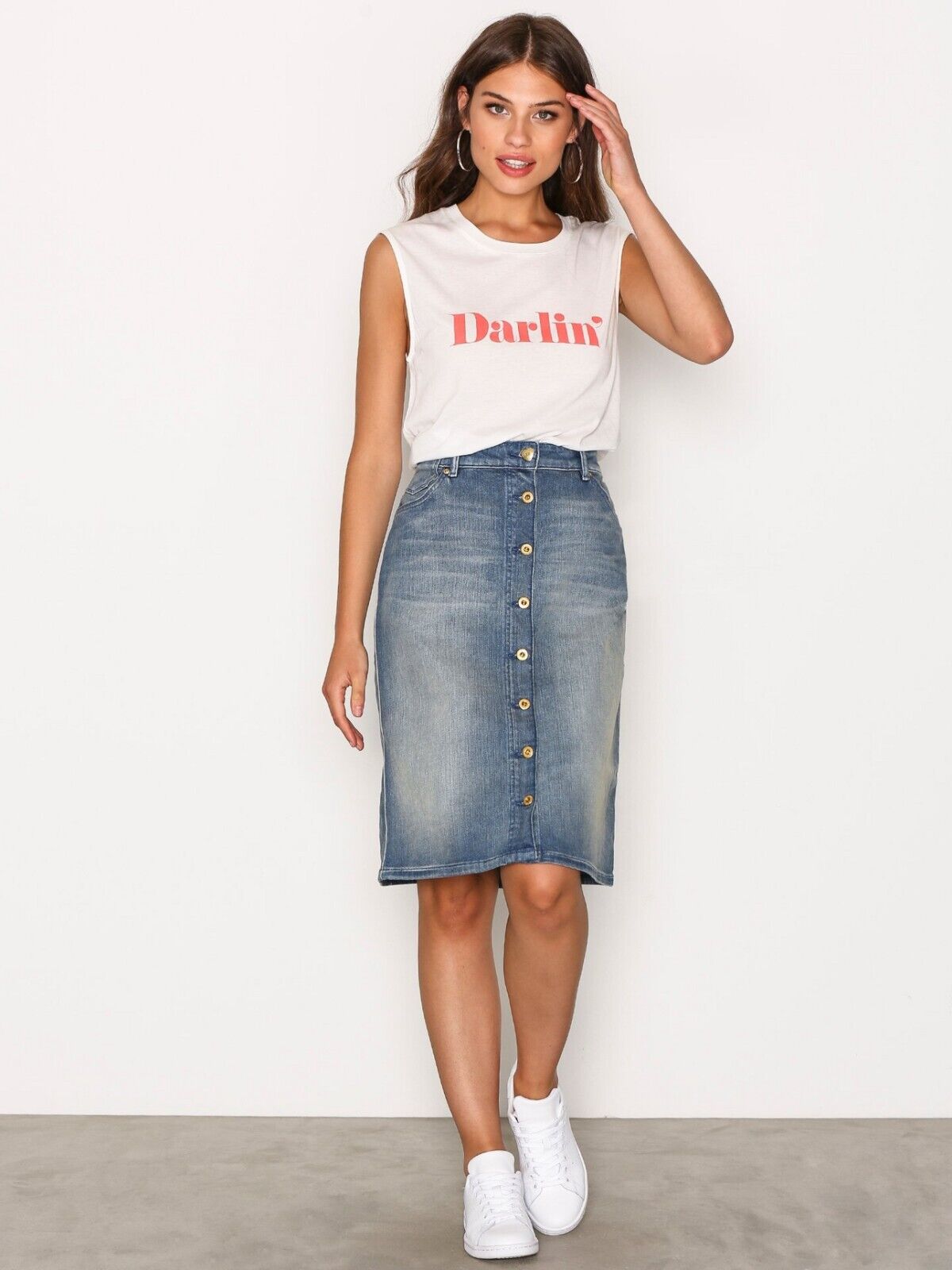SCOTCH & SODA Denim "Lady Luck" Skirt Button Front Knee Length Straight Sz XS 8