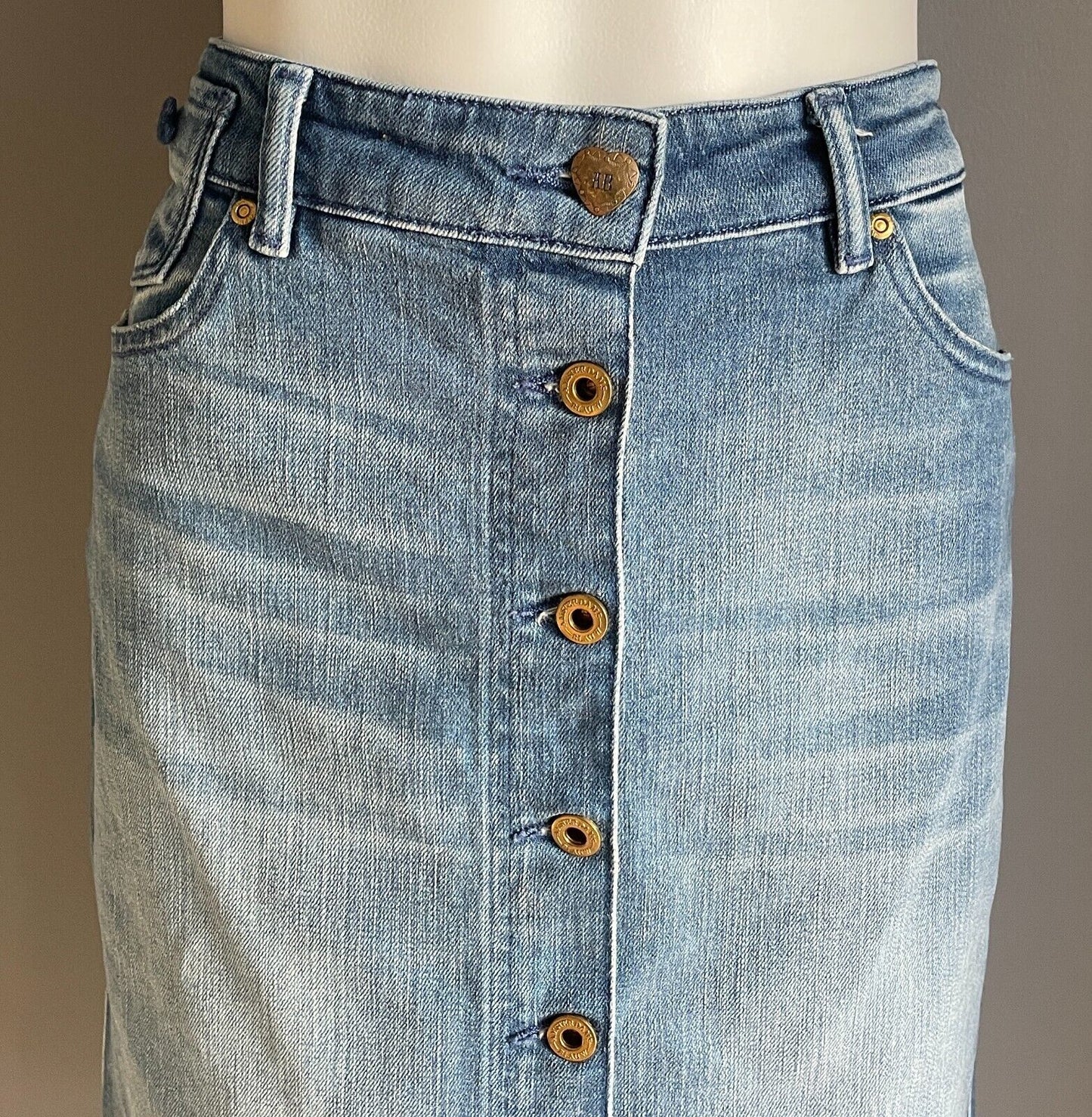 SCOTCH & SODA Denim "Lady Luck" Skirt Button Front Knee Length Straight Sz XS 8