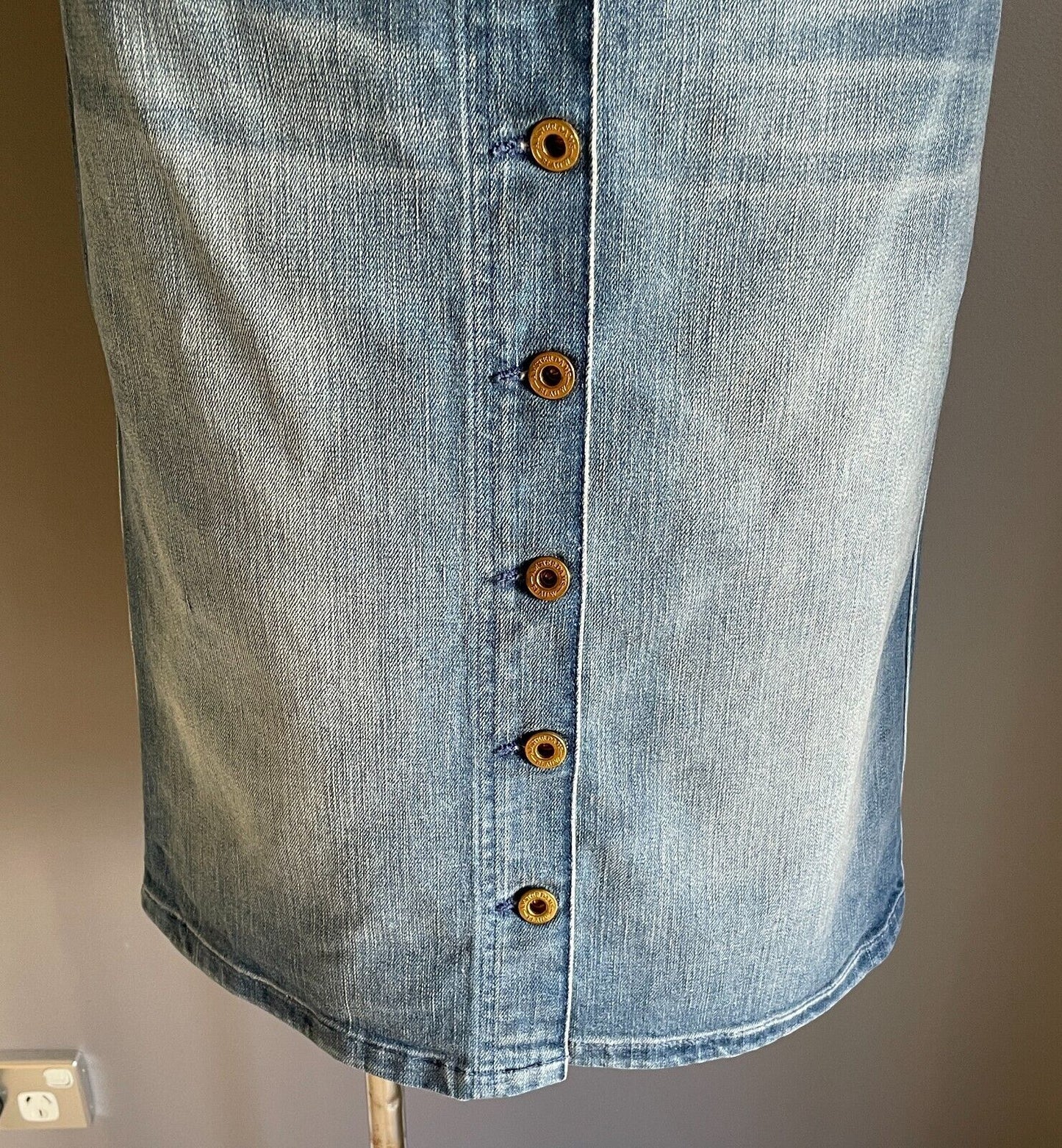 SCOTCH & SODA Denim "Lady Luck" Skirt Button Front Knee Length Straight Sz XS 8