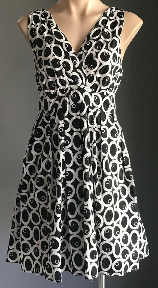 COCO MODA DRESS High Waist Black & White Circle Sleeveless Ladies Size 14