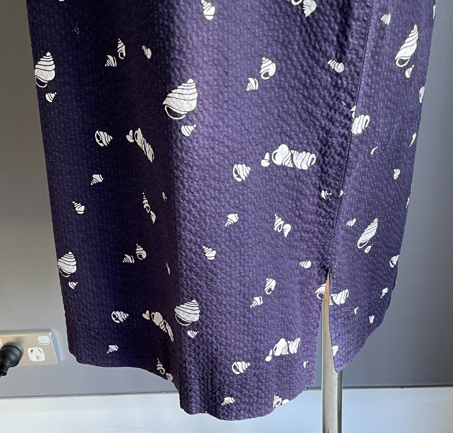 WRAGGS Dress White Navy Seersucker Fabric Seashell Short Sleeve Size 14 1980's