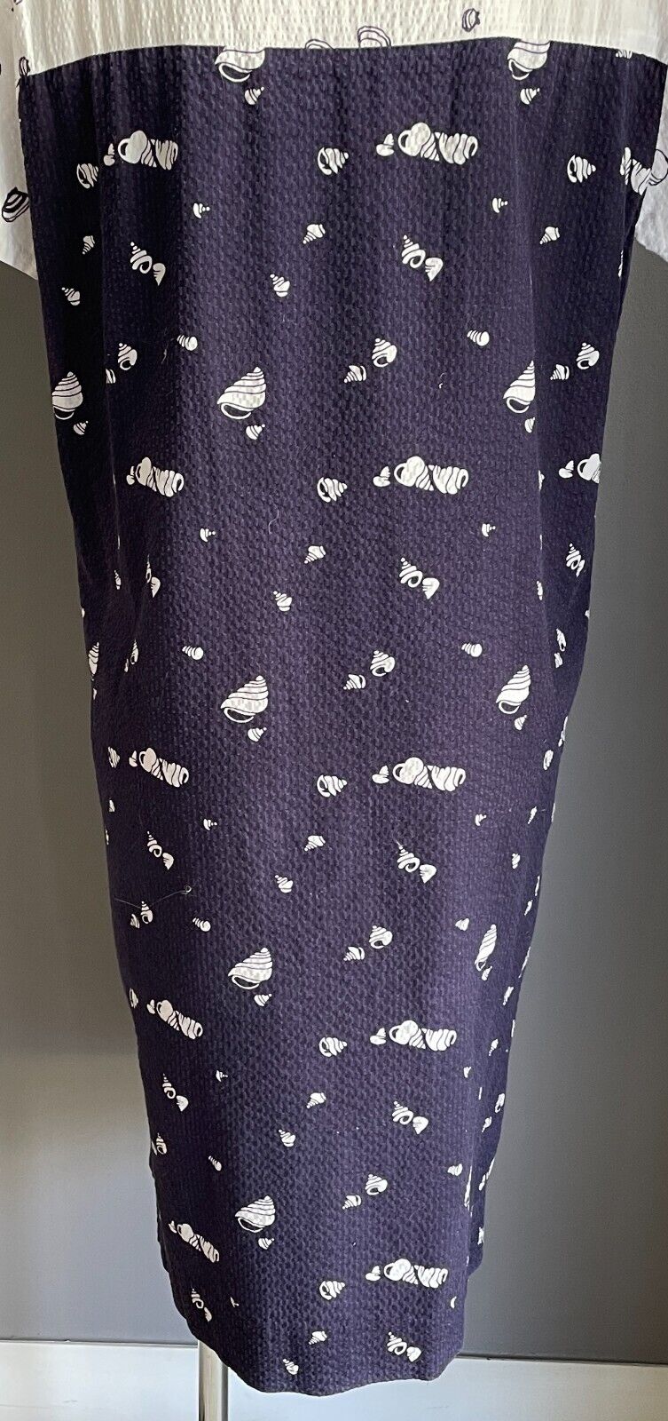 WRAGGS Dress White Navy Seersucker Fabric Seashell Short Sleeve Size 14 1980's