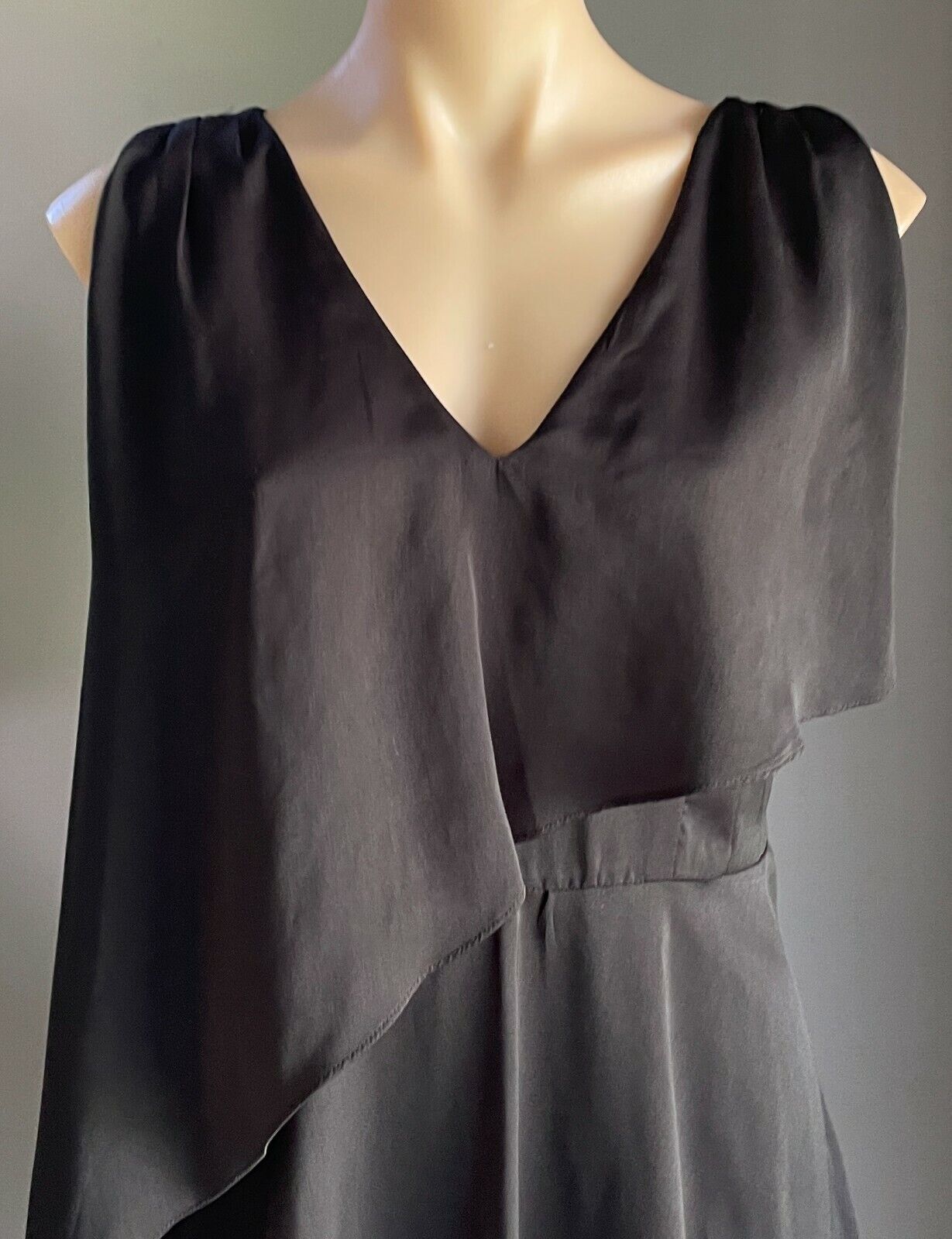PINK RUBY Sheath Dress Black Sleeveless w Asymmetric Overlay Size 14