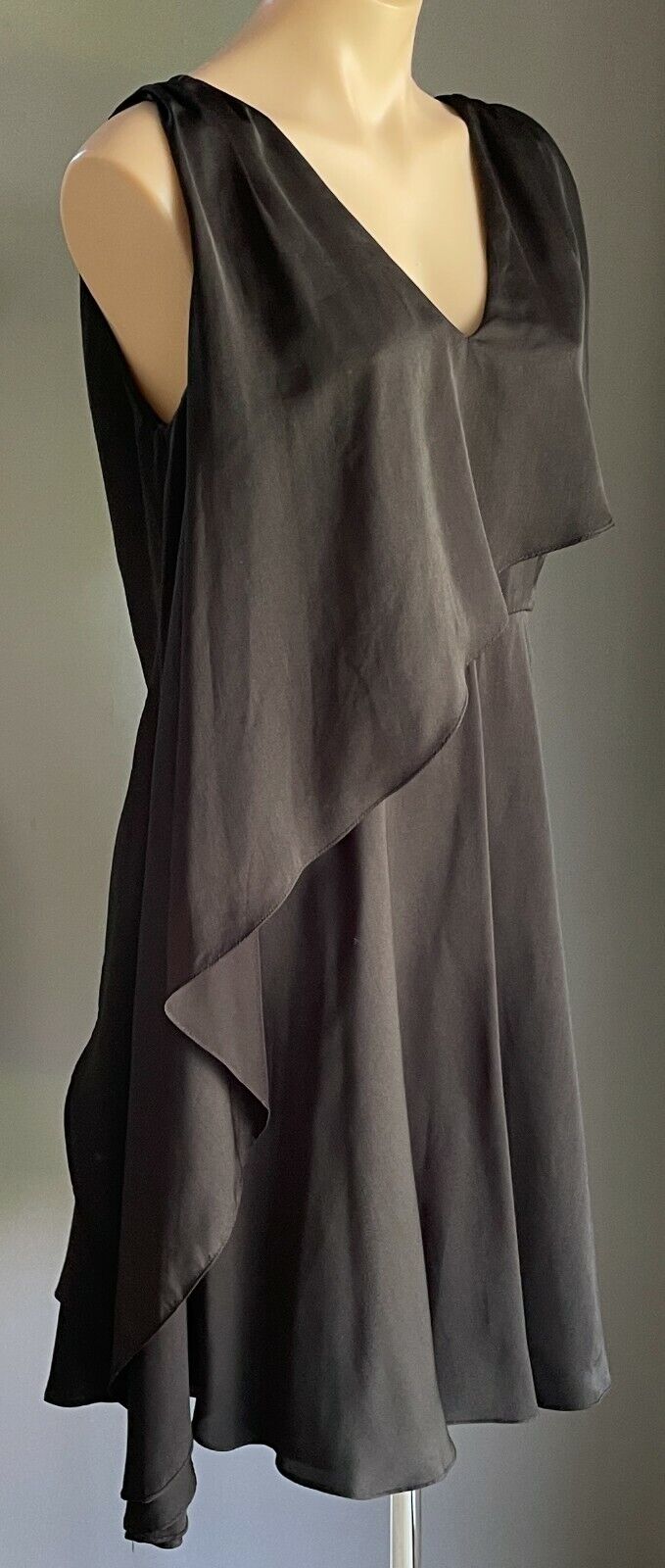 PINK RUBY Sheath Dress Black Sleeveless w Asymmetric Overlay Size 14
