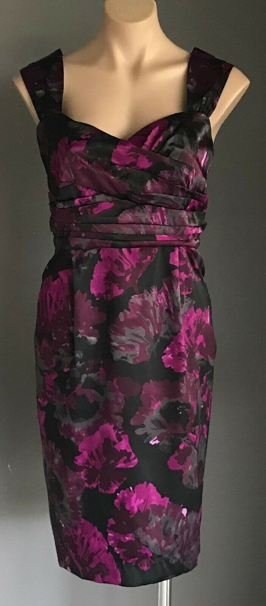 GRACE HILL Sheath Dress Pink Purple Grey Black Floral Sleeveless Size 14 NEW