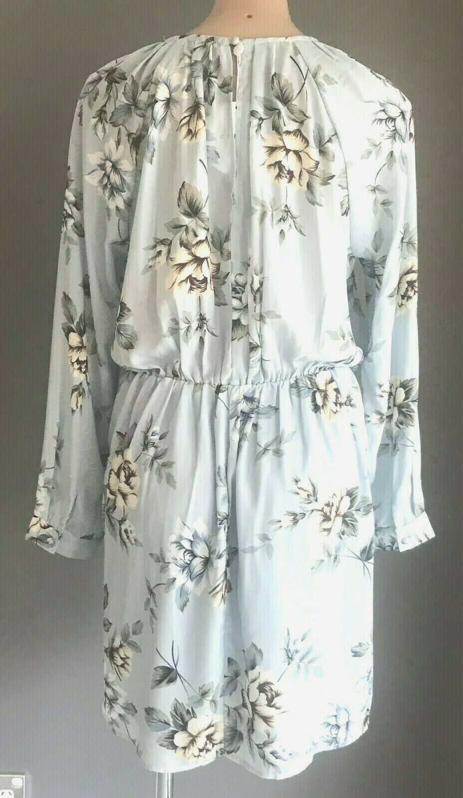ESTHER "Hughes" Dress Blue Floral LongSleeve Drape Front Short Dress Size 14 NEW