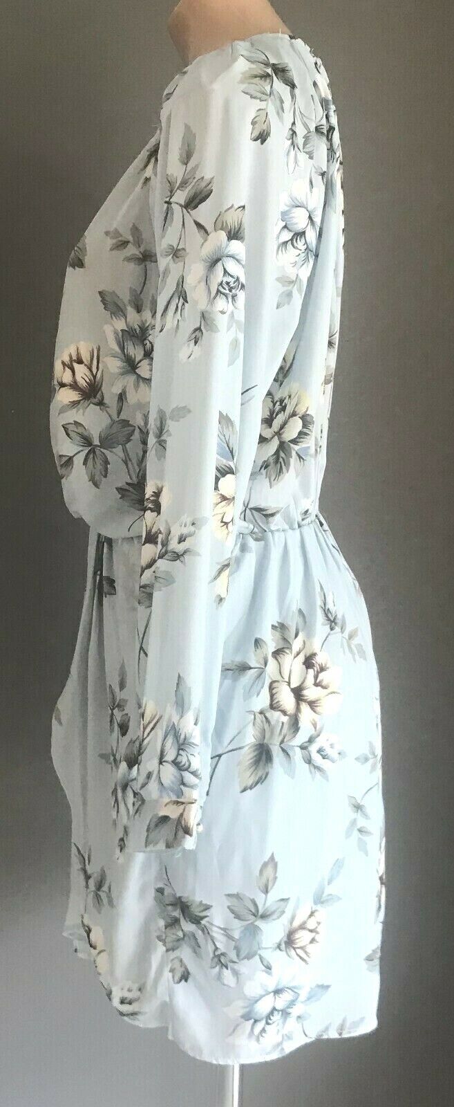 ESTHER "Hughes" Dress Blue Floral LongSleeve Drape Front Short Dress Size 14 NEW
