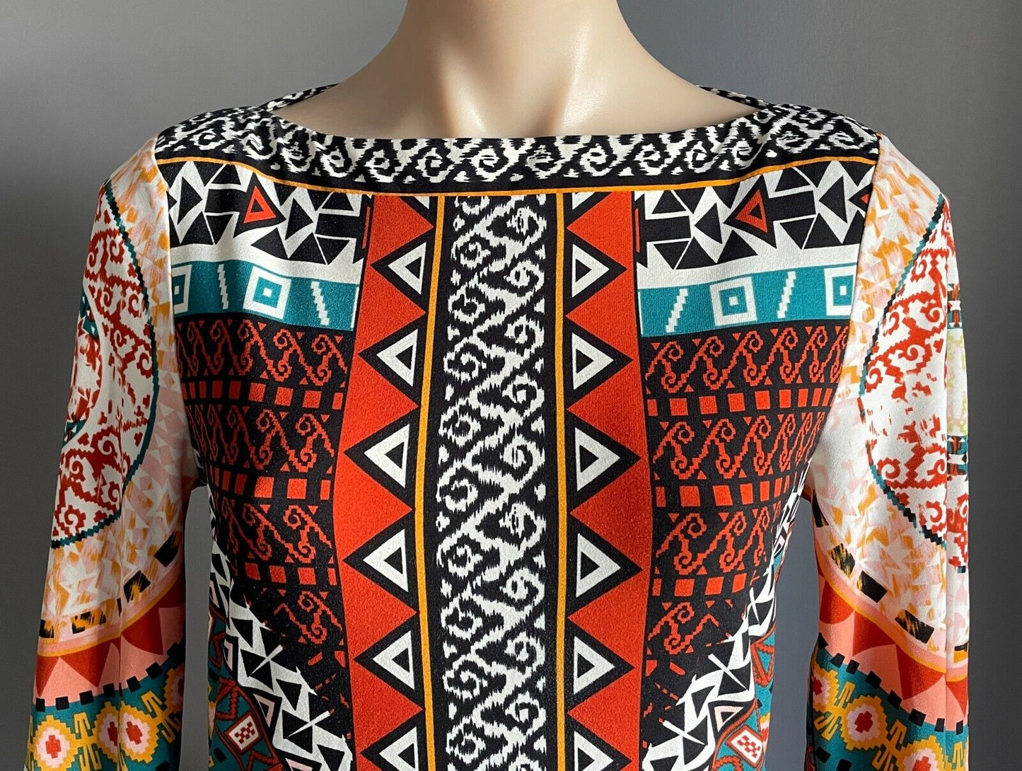 ECI NEW YORK Dress Multicoloured Print 3/4 Sleeve Knee Length Shift Size 6 AU 10