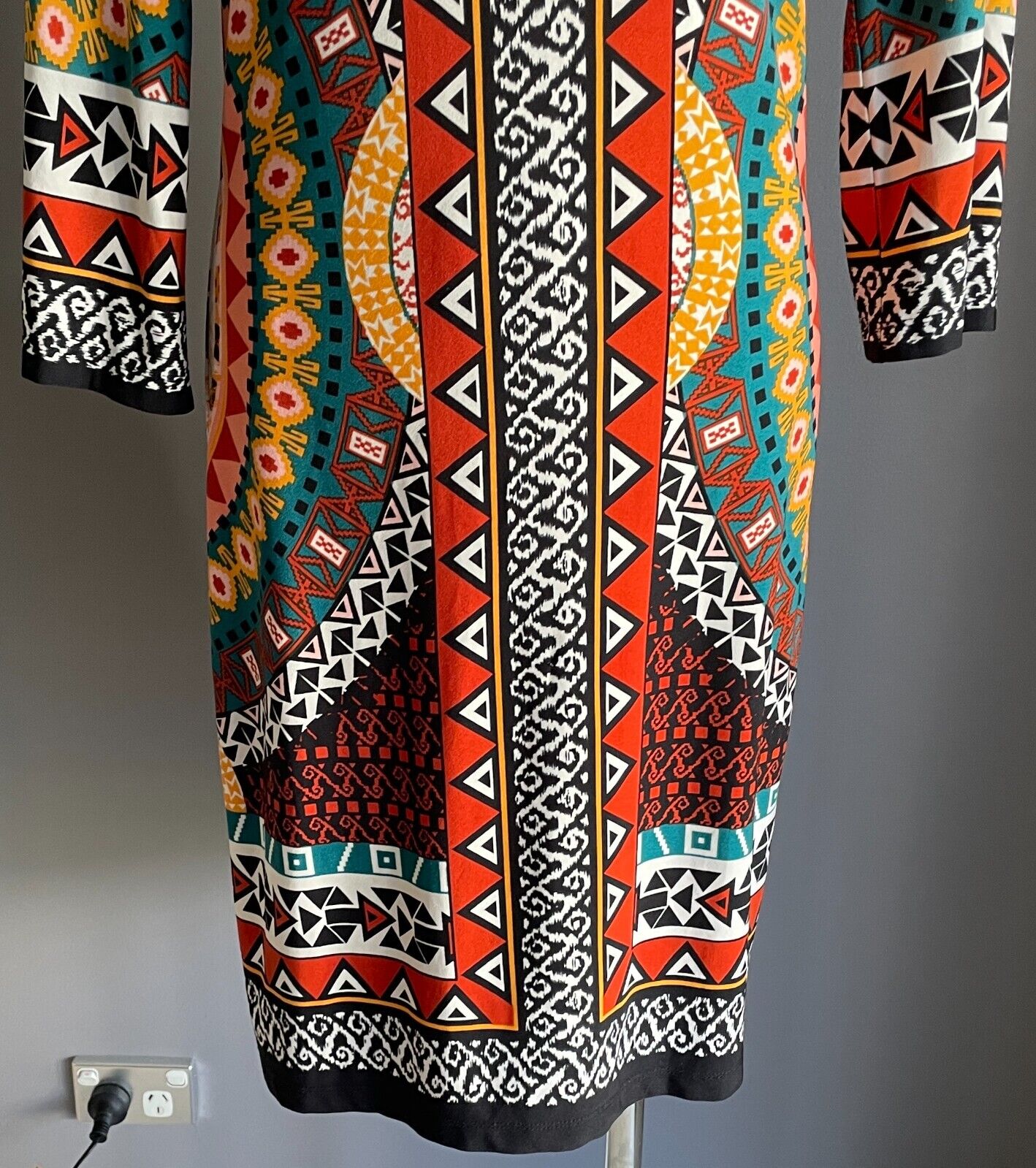 ECI NEW YORK Dress Multicoloured Print 3/4 Sleeve Knee Length Shift Size 6 AU 10