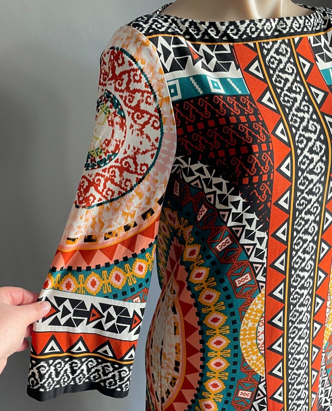 ECI NEW YORK Dress Multicoloured Print 3/4 Sleeve Knee Length Shift Size 6 AU 10