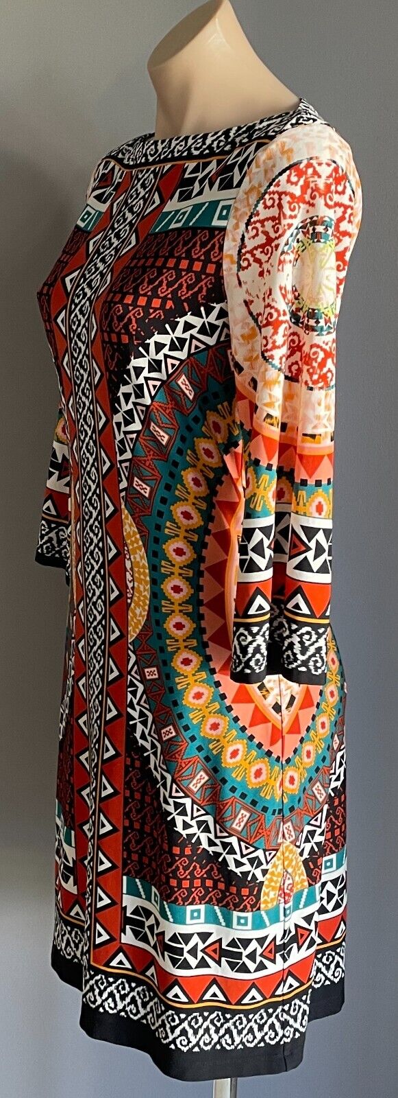 ECI NEW YORK Dress Multicoloured Print 3/4 Sleeve Knee Length Shift Size 6 AU 10