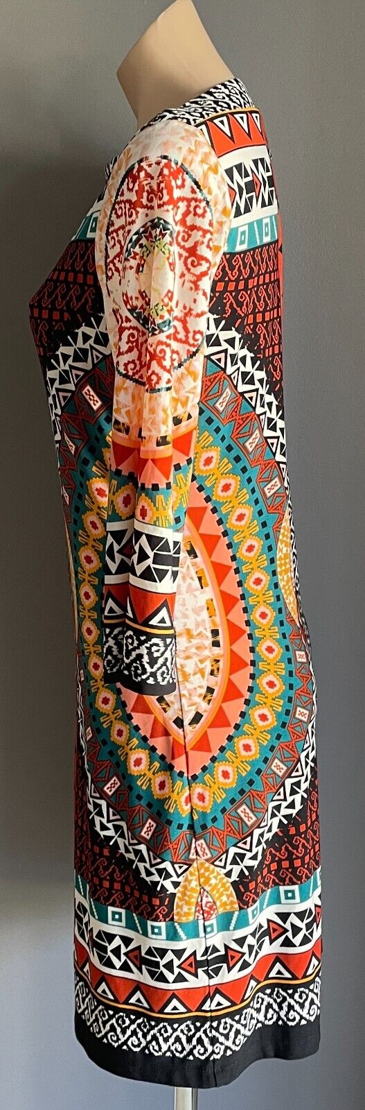 ECI NEW YORK Dress Multicoloured Print 3/4 Sleeve Knee Length Shift Size 6 AU 10