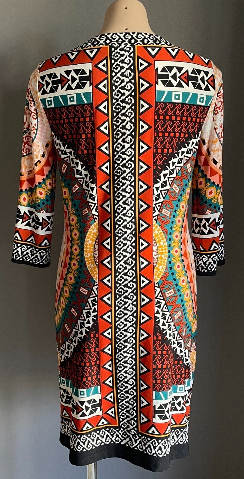 ECI NEW YORK Dress Multicoloured Print 3/4 Sleeve Knee Length Shift Size 6 AU 10