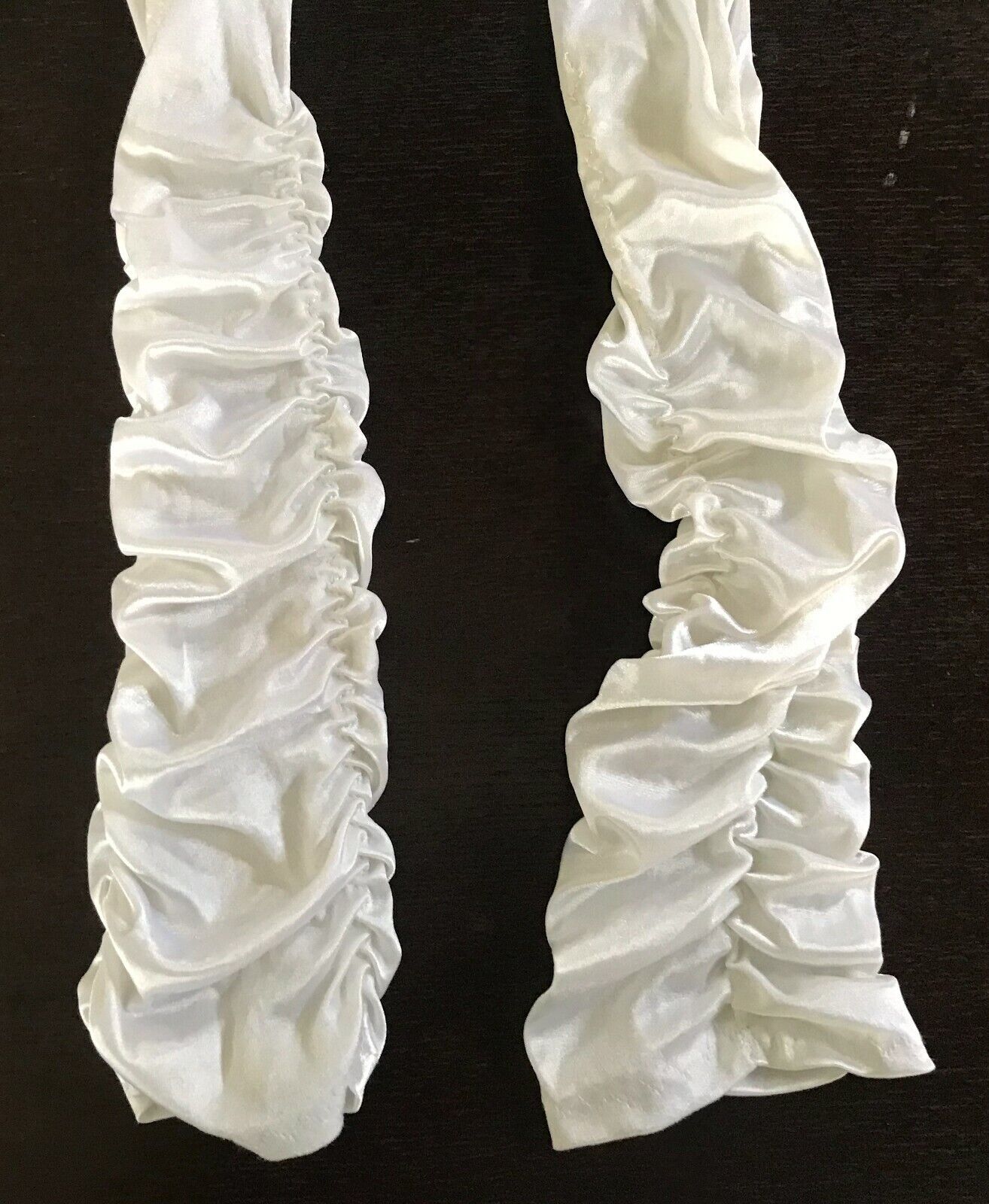 Vintage LONG GLOVES Nylon White Stretch Ruched Elbow Length Formal Opera Satin