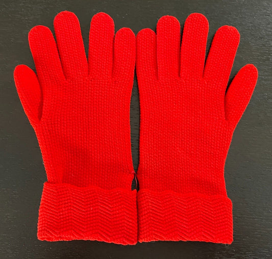 Red Hand GLOVES Stretch Thick Knit Fabric Cuffed Wrist Women's One Size NEW