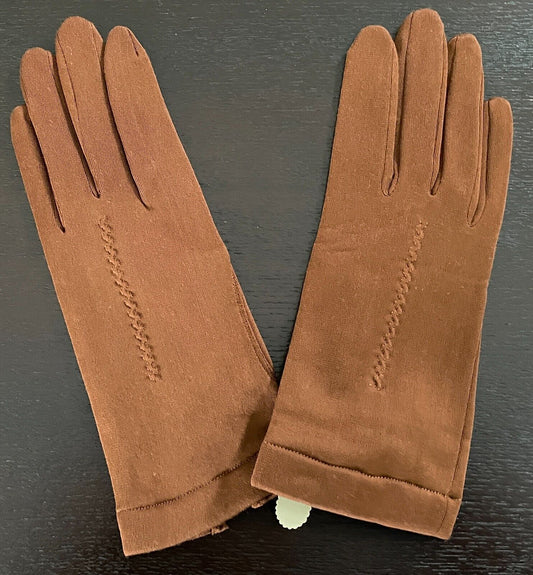 Vintage Hand GLOVES Short Wrist Tan Brown Decorative Stitch Detail Ladies NEW