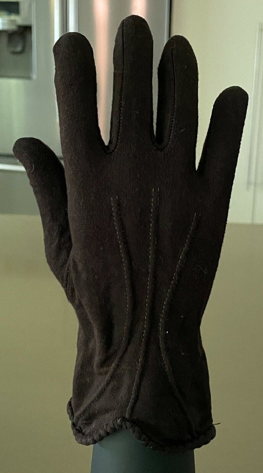 Vintage Hand GLOVES Brown Decorative Stitch Detail Hem Short Ladies Sz 7.5