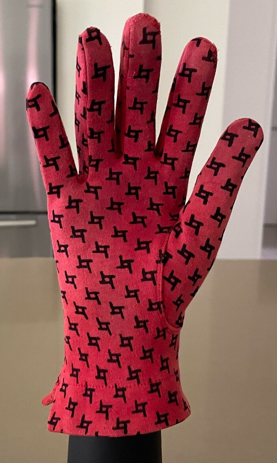 Vintage Hand GLOVES Short Cotton Rust Black Print Ladies Sz 6.5 Made in England