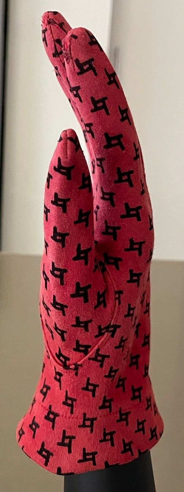 Vintage Hand GLOVES Short Cotton Rust Black Print Ladies Sz 6.5 Made in England