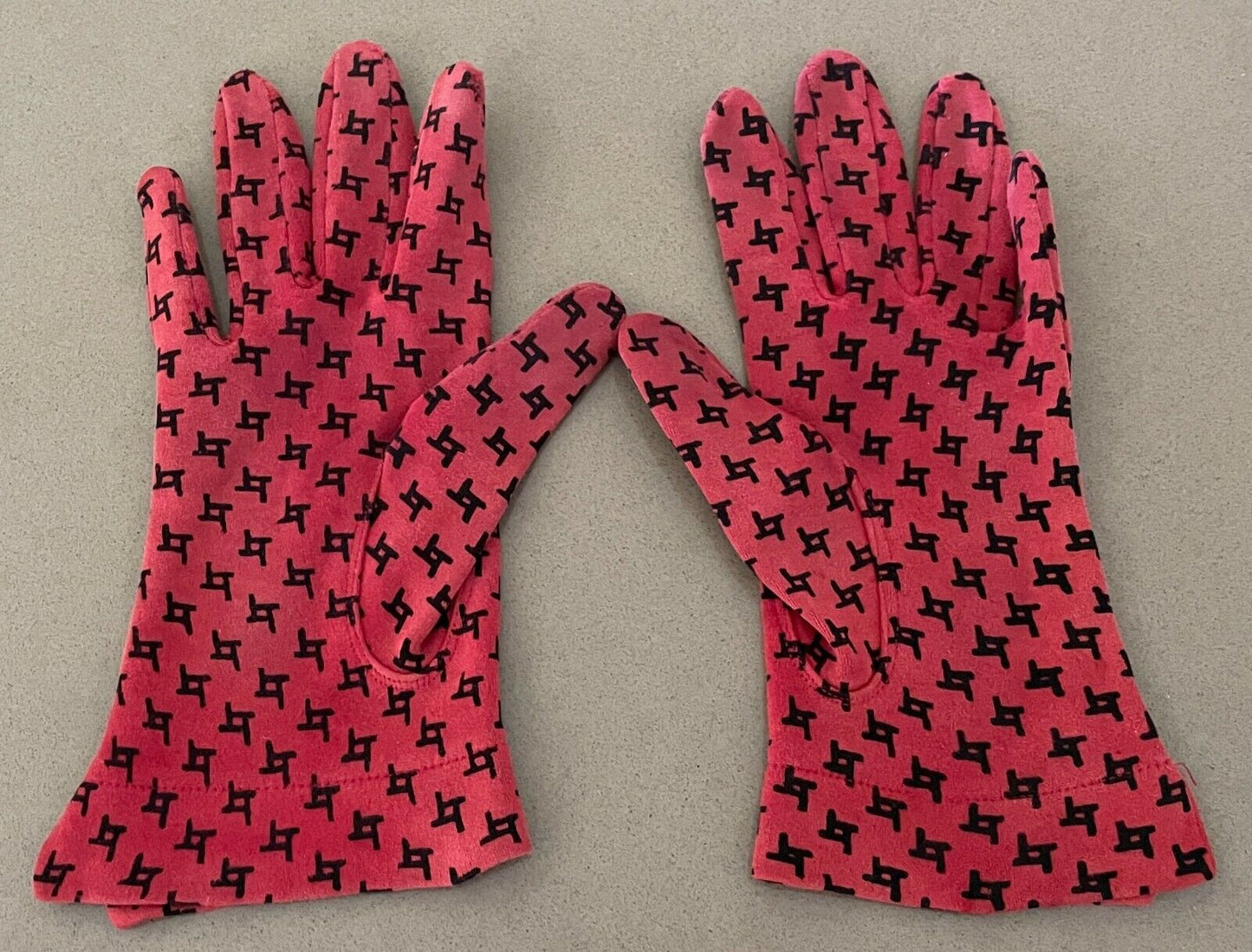 Vintage Hand GLOVES Short Cotton Rust Black Print Ladies Sz 6.5 Made in England