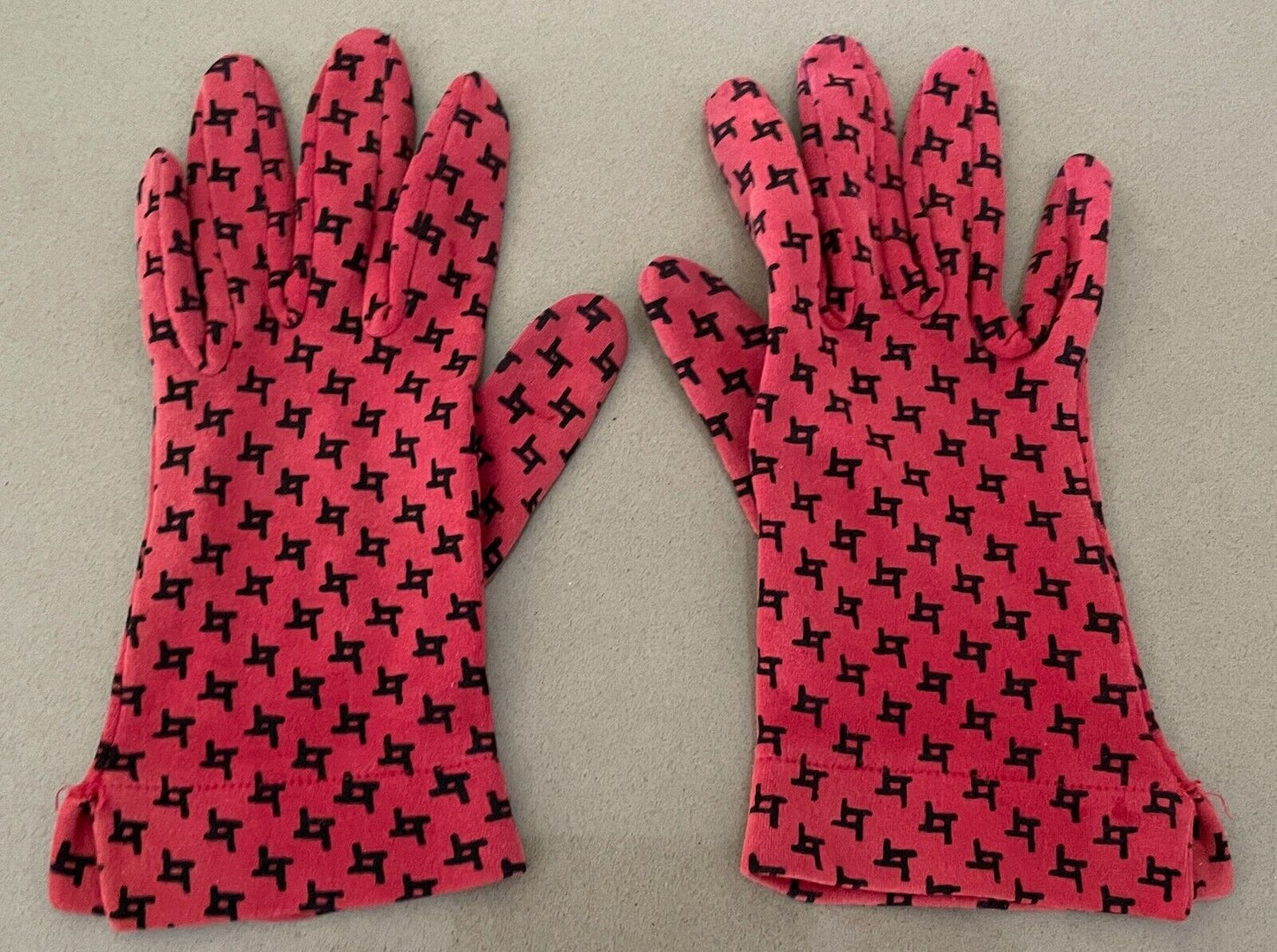 Vintage Hand GLOVES Short Cotton Rust Black Print Ladies Sz 6.5 Made in England