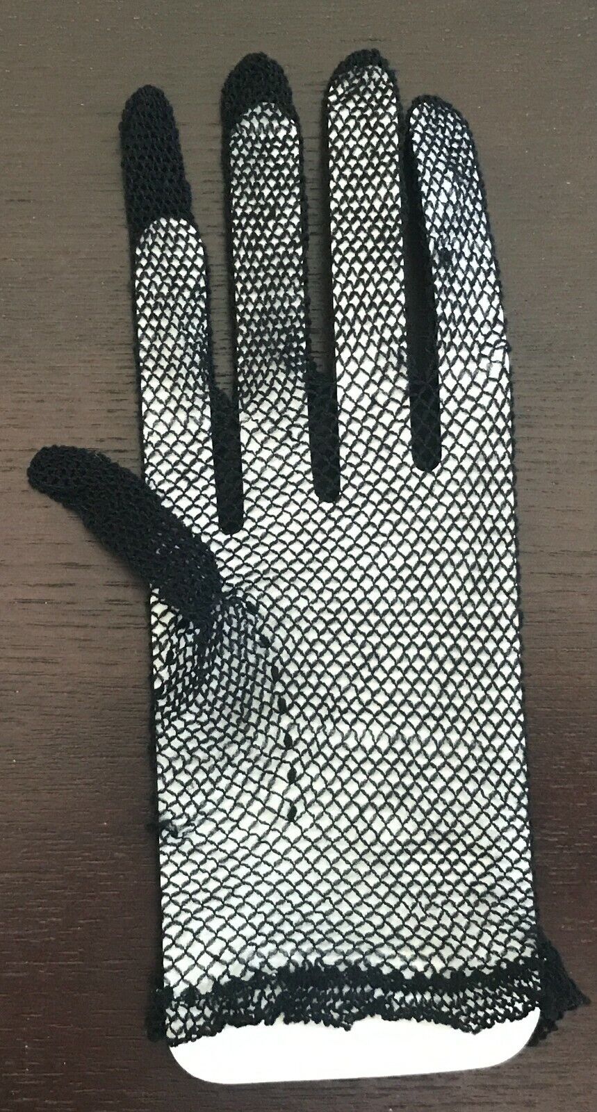 Hand Wrist Gloves 1980s Black Stretch Mesh Net w Polka Dots Dobby Womens NEW