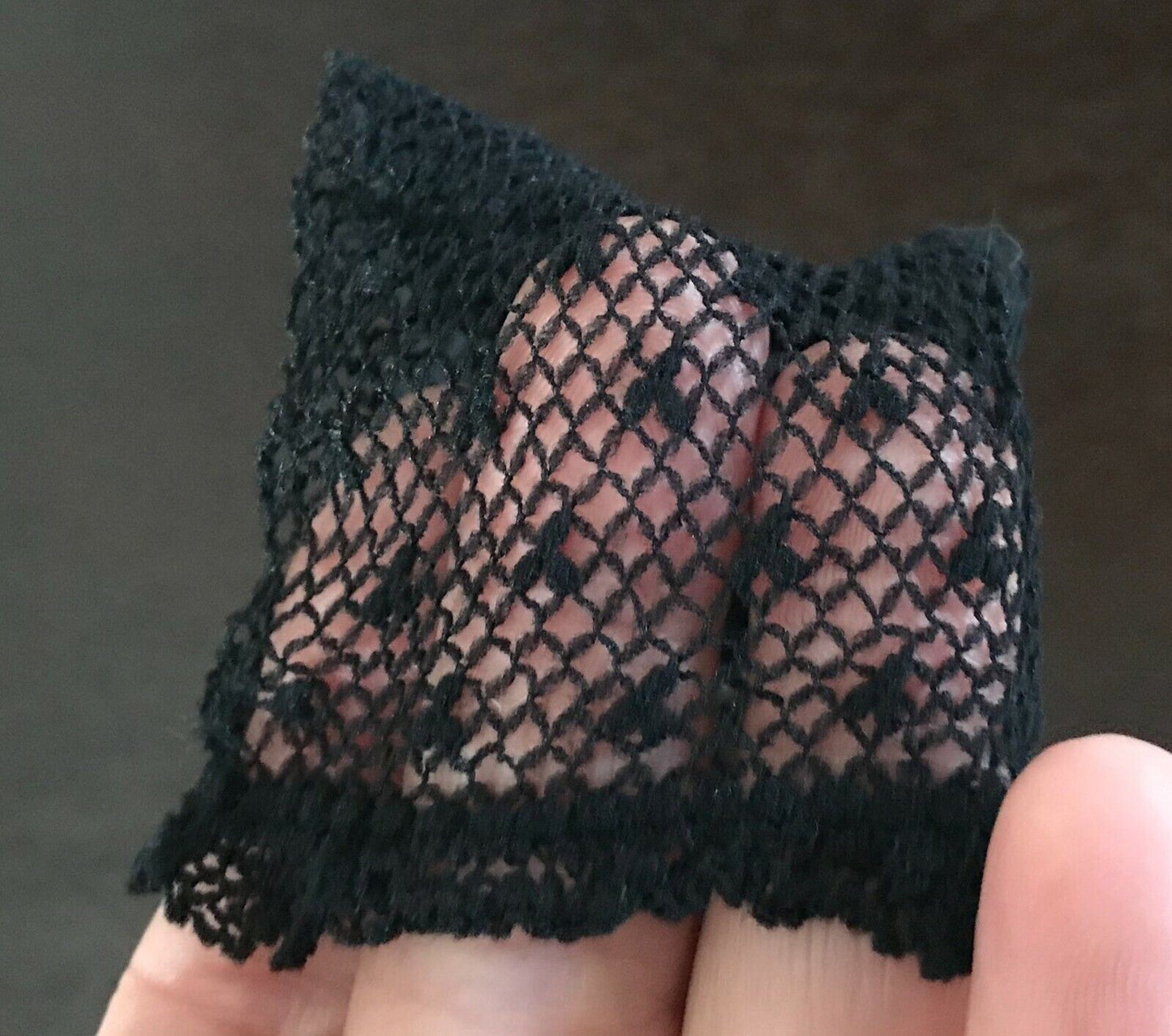 Hand Wrist Gloves 1980s Black Stretch Mesh Net w Polka Dots Dobby Womens NEW