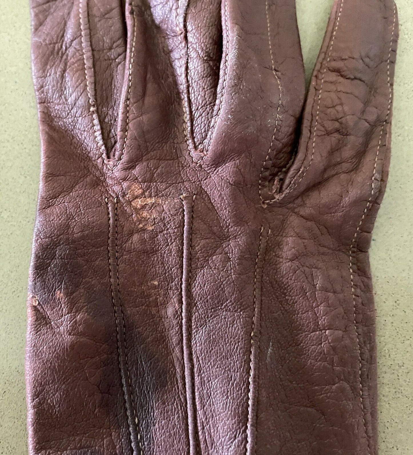 Vintage GLOVES Wrist Brown Nappa Leather Stitch Detail Press Stud Ladies Size 6