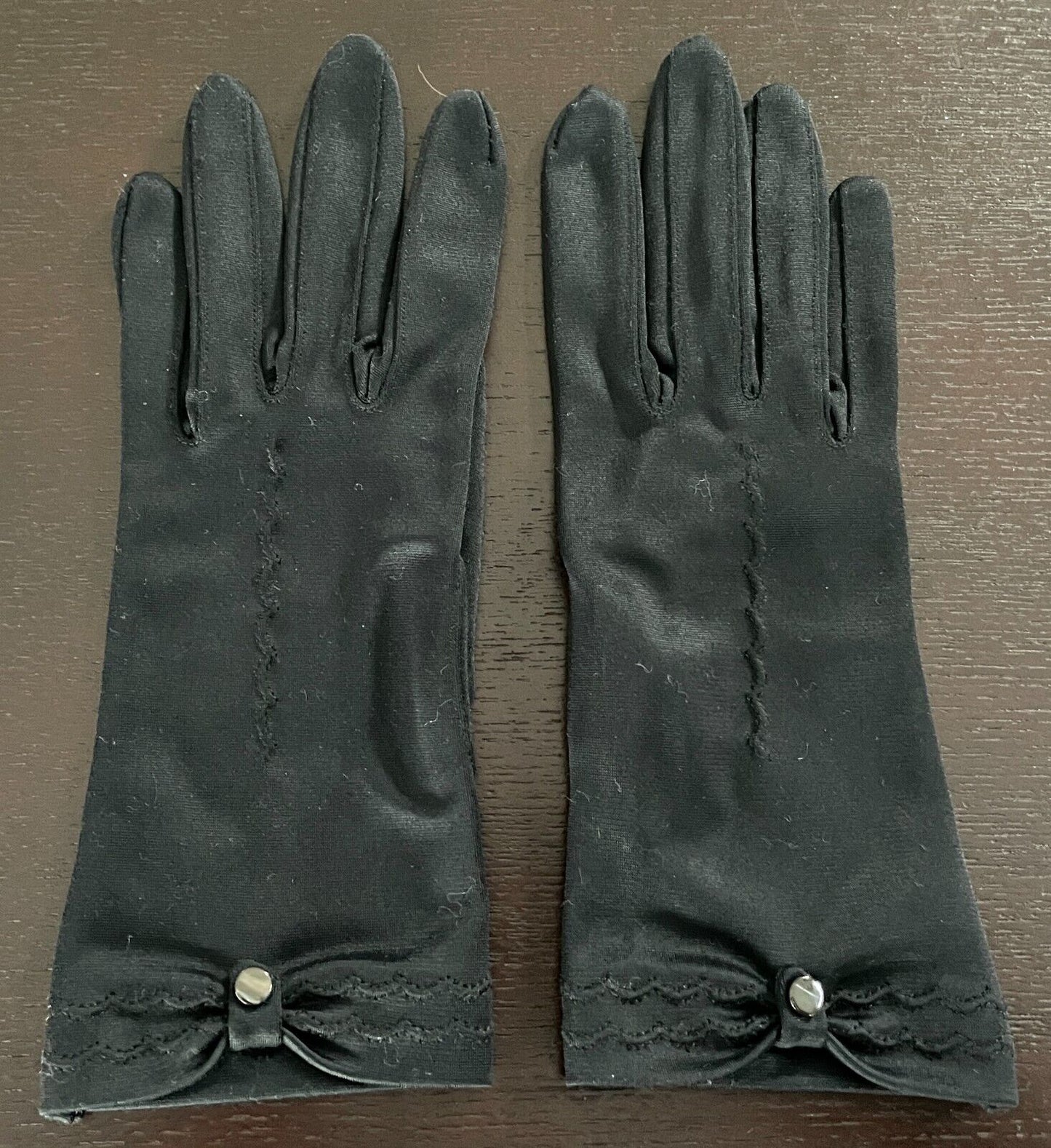Hand GLOVES Dress Wrist Black Button Decorative Stitches Sz 7 Glam 1950's 1960’